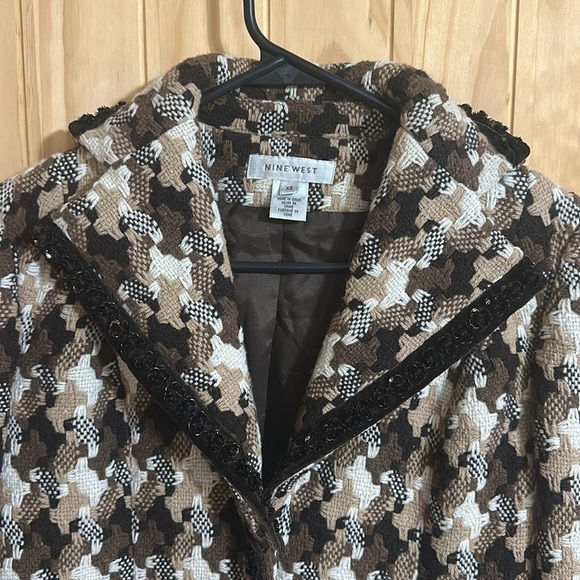 Vintage Nine West Houndstooth Coat in Brown/White/Tan Tweed Wool Coat. - Picture 2 of 7